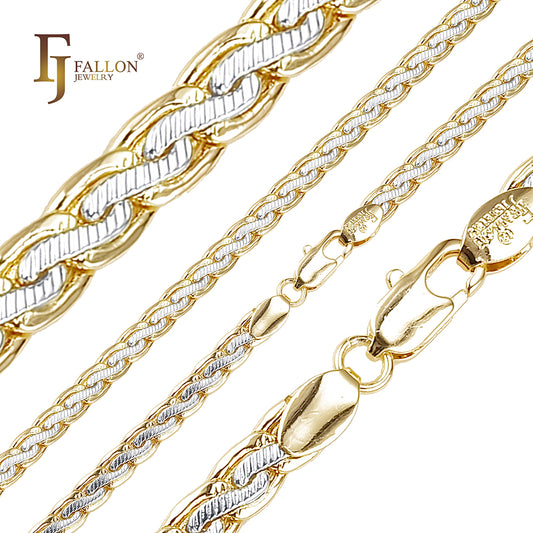 Spiga link center tire hammered chains plated in 14K Gold, two tone