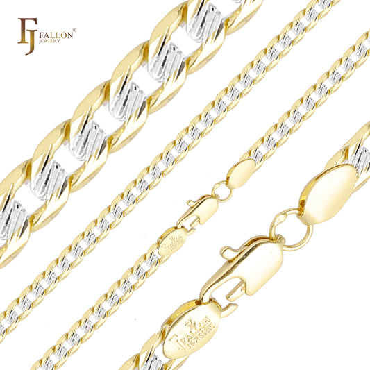 Curb link slashes hammered chains plated in 14K Gold two tone