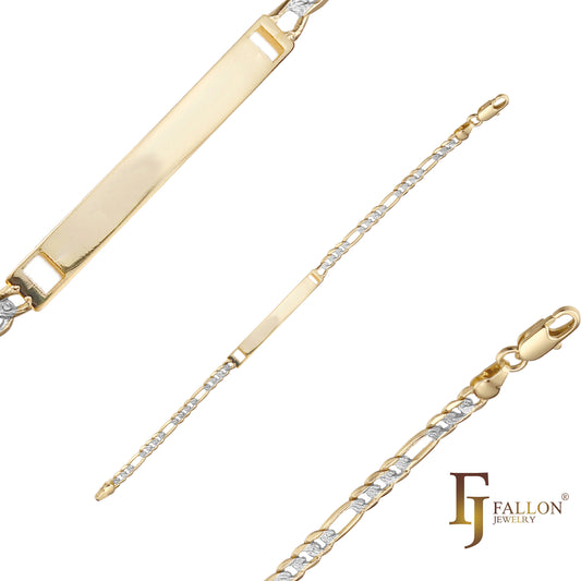 .Figaro link ripple hammered 14K Gold two tone Men's ID bracelets