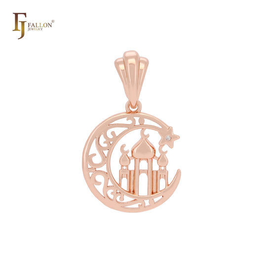 Islamic Star and Crescent temple Rose Gold pendant