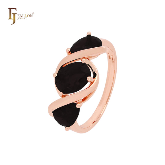 Triple cluster colorful CZs Rose Gold Fashion Rings