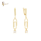 Paperclip dangling solitaire white CZ 14K Gold, Rose Gold, White Gold Clip-On Earrings