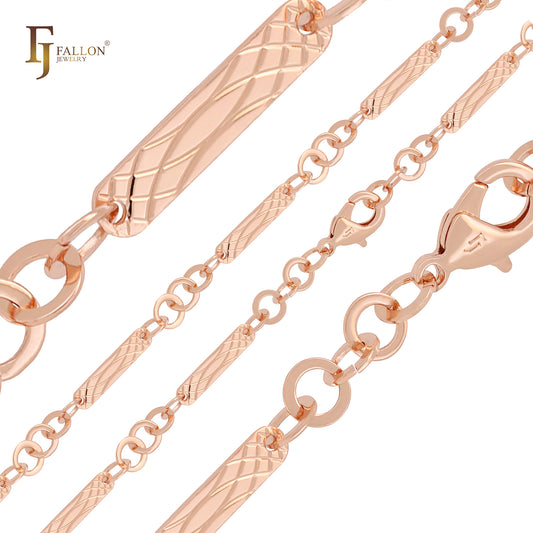 Figaro style bar link fancy Rose Gold Chains