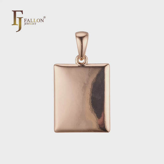 .Simple flat square pendant plated in Rose Gold, 18K Gold