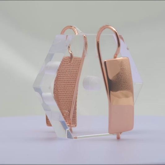 .Simple Fashion Long Square Glossy 585 Rose Gold, 14K Gold, White Gold Wire Hook Dangle Earrings for Women