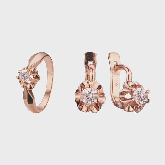 Solitaire flower set with rings in 14K Gold, Rose Gold plating colors