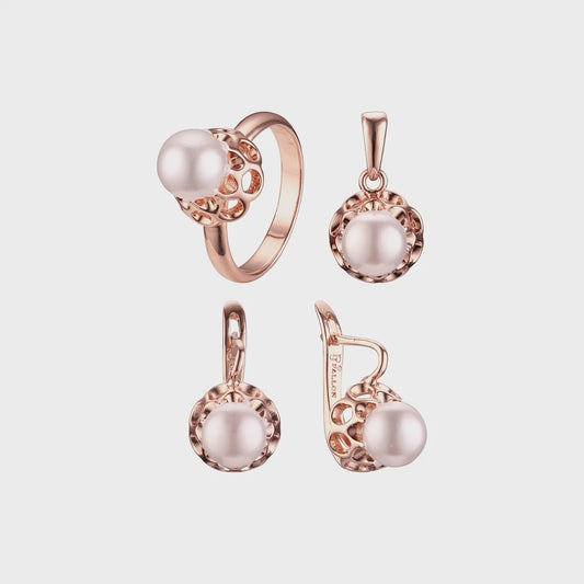 .Minimalist solitaire pearl flower set plated in 18K Gold, Rose Gold