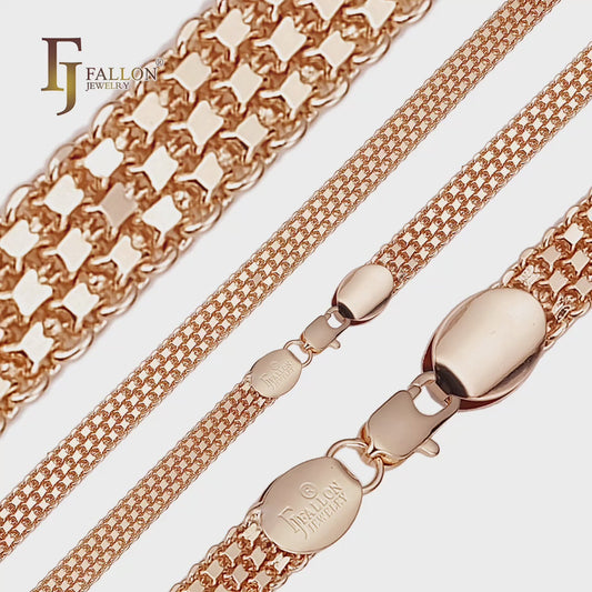 Bismarck weaving anchor quadruple four link chains plated 14K Gold, Rose Gold, two tone