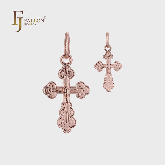 .Crucifix Catholic cross pendant in 14K Gold, Rose Gold & White Gold plating colors