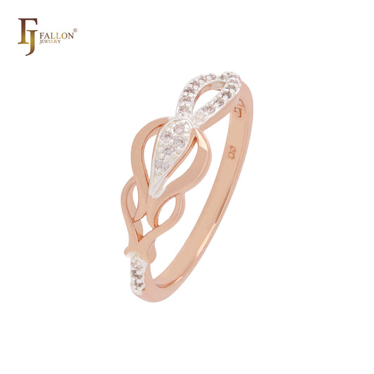Snake head Rosy white CZs Rose Gold two tone Fashion Rings