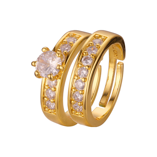 Open stackable double cluster rings plated in 18K Gold colors