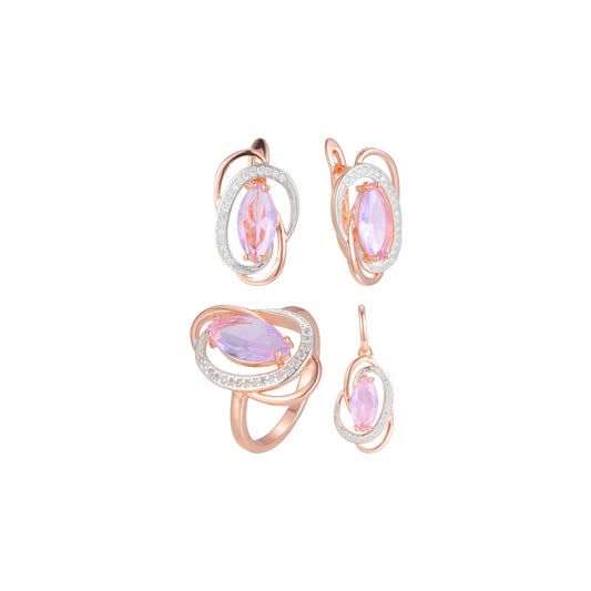 Solitaire Marquise light purple jewelry set plated in Rose Gold two tone