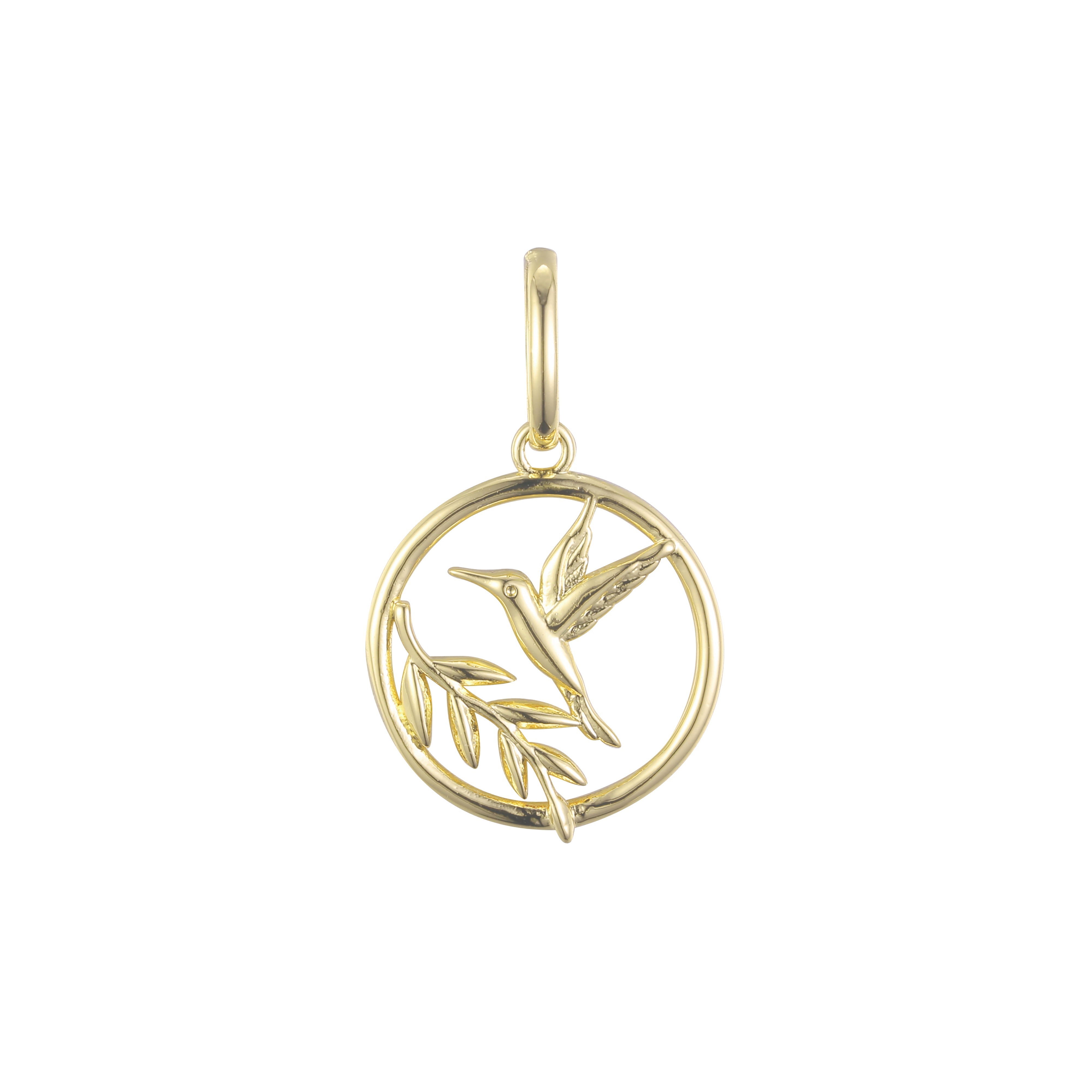 Bird with leaves pendant in Rose Gold, 14K Gold plating colors