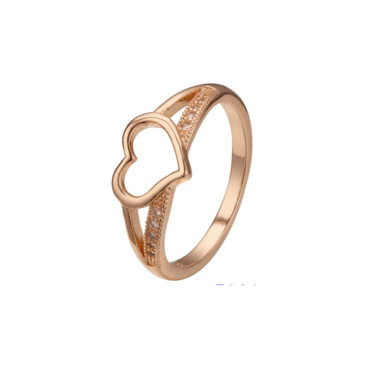 Plain design heart rings paving stone in 14K Gold, Rose Gold plating colors