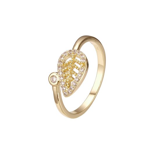 14K Gold fashion rings with leaves paving stone