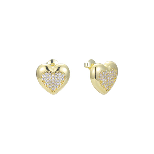 Heart cluster white CZs 14K Gold stud earrings