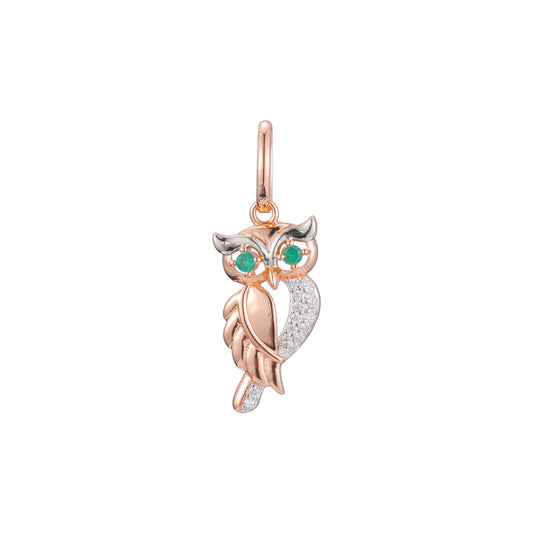 Owl animal pendant in Rose Gold two tone, 14K Gold plating colors