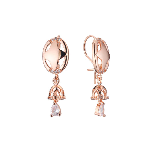Wire hook Stars cluster chandelier drop earrings in 14K Gold, Rose Gold plating colors