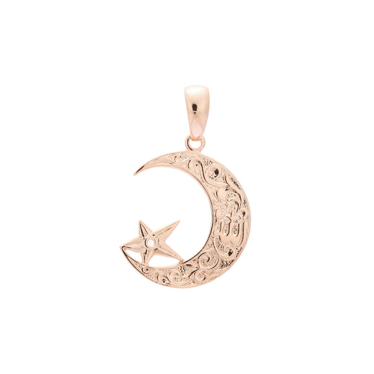 Star and Crescent pendant in Rose Gold, White Gold plating colors