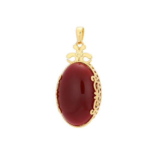 Cherry Amber Oval  in Plating Color 18k Gold Pendant