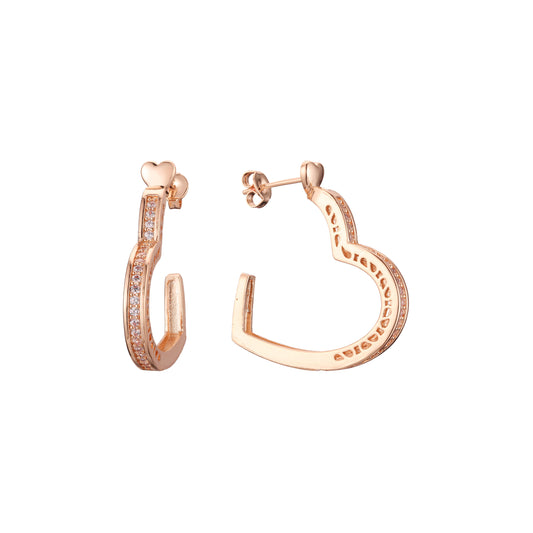 C hoop heart beads solitaire earrings in 14K Gold, Rose Gold plating colors