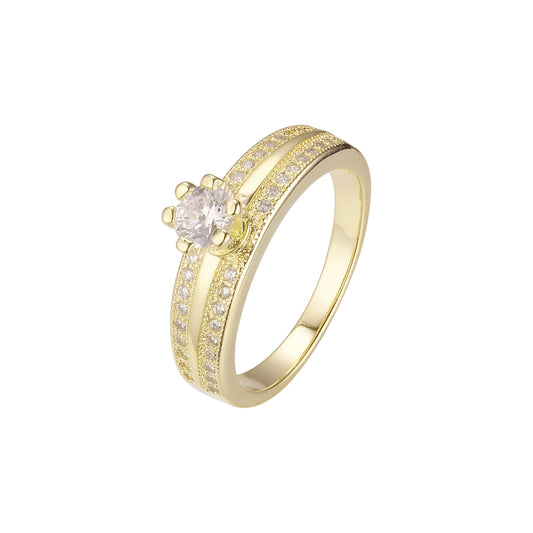 Double band paved stackable rings plated in 14K Gold