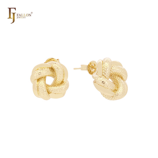 Twisted textured knot Rose Gold Stud Earrings