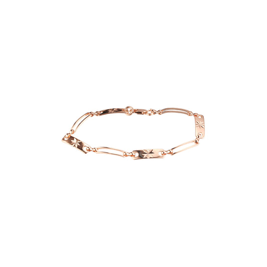 Fancy elongated paperclip and bar link bracelets plated in 14K Gold, Rose Gold colors