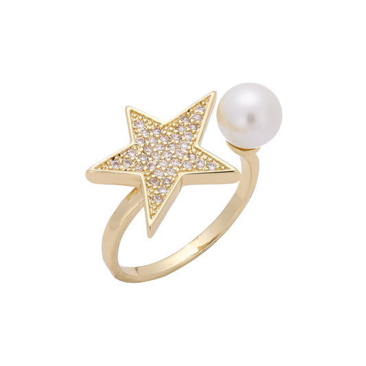 14K Gold star and pearl open rings