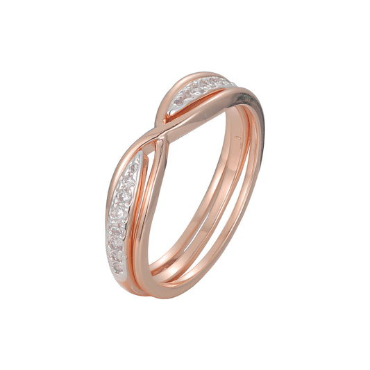 Criss-Cross three two 14K Gold, Rose Gold two tone Wedding band rings