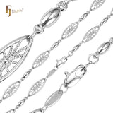 Beads fancy net filigree link chains plated in White Gold, 14K Gold, Rose Gold, two tone