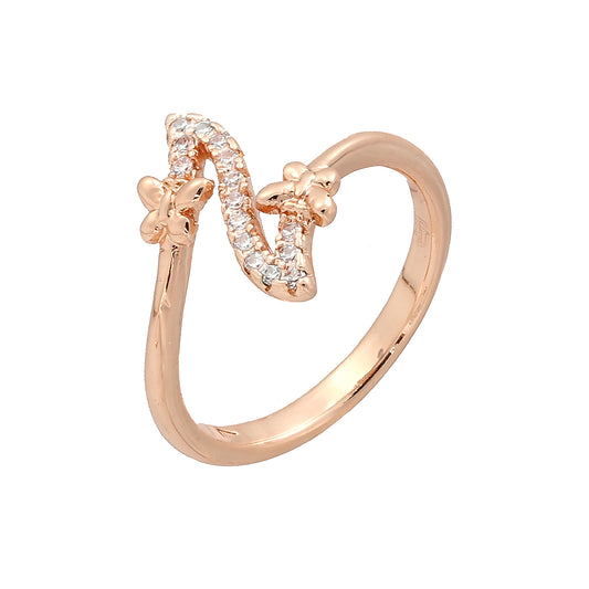 Butterfly and flower paved white cz Rose Gold rings
