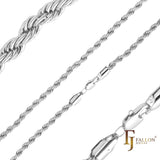 Classic French Rope chains plated in 18K Gold, 14K Gold, two tone, White Gold