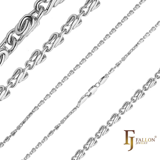 Snail cable link flank hammered chains plated in Rose Gold, White Gold