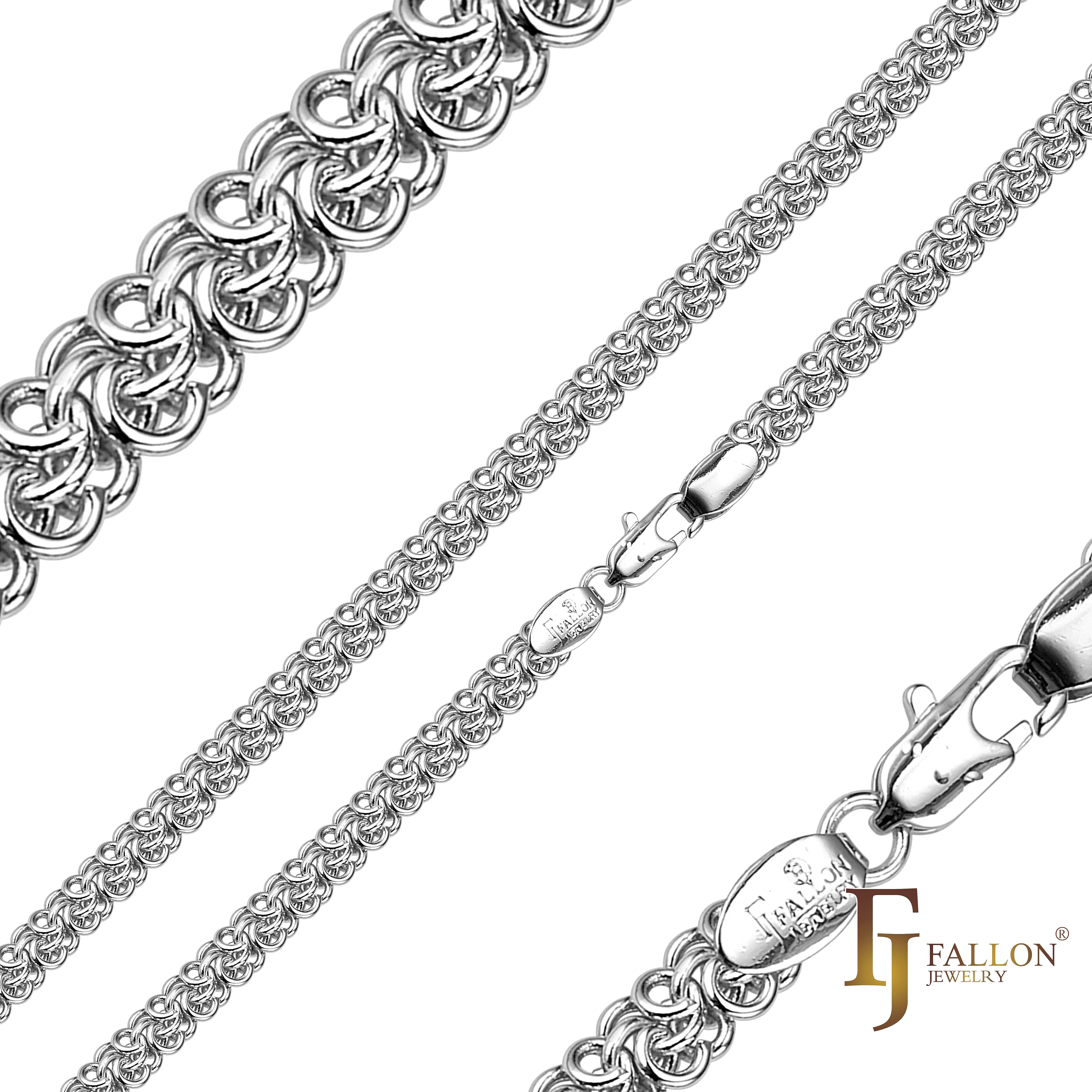 Bismarck triple rolo link chains plated in White Gold, 14K Gold, Rose Gold, two tone
