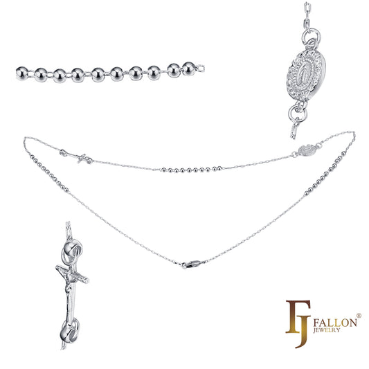 Italian Virgin of Guadalupe Catholic Rosary Necklace plated in White Gold, 14K Gold, 18K Gold