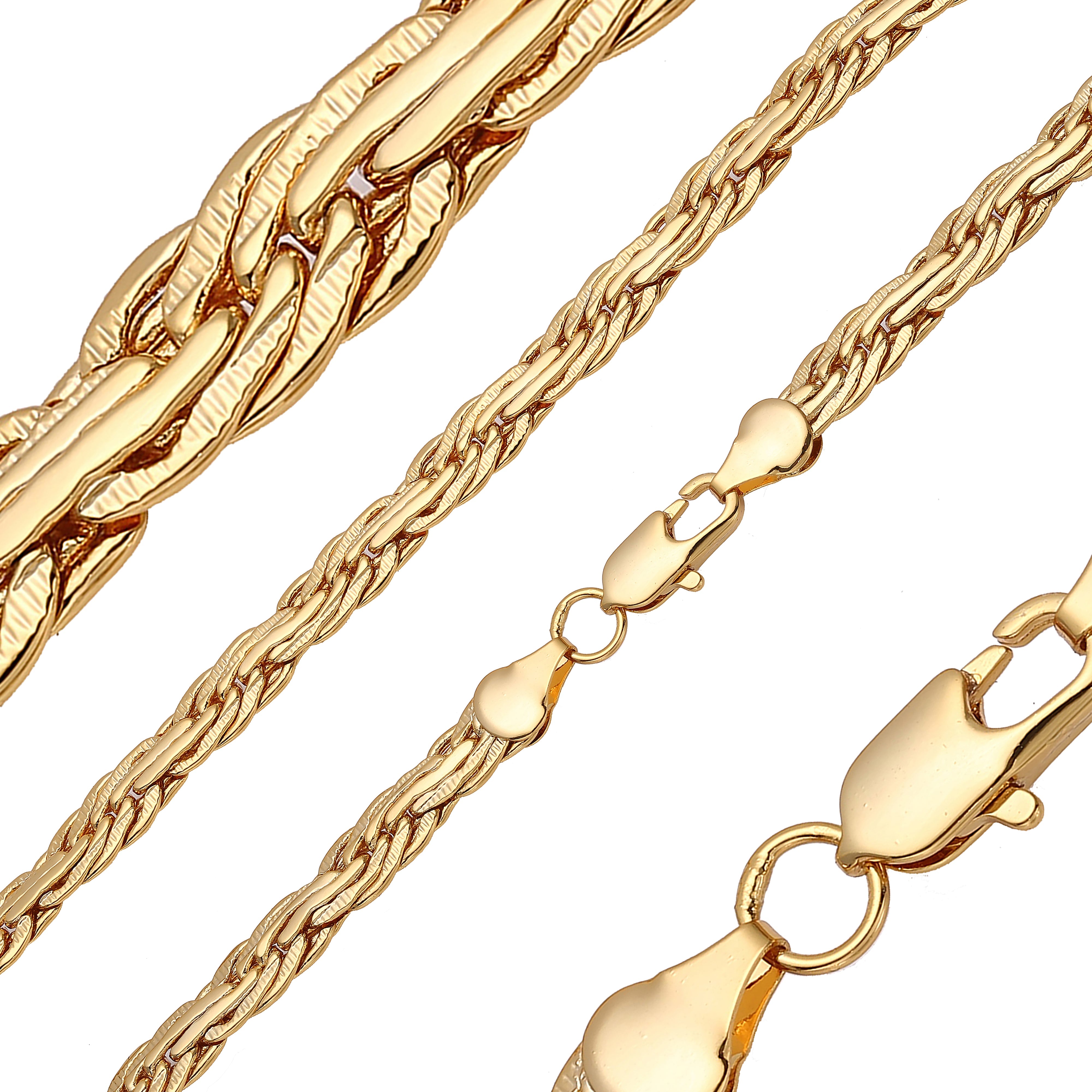 Multi Fancy Spiga C link tire hammered chains plated in 14K Gold, Rose Gold, 18K Gold