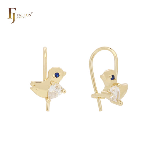 Little bird solitaire 14K Gold, Rose Gold, White Gold wire hook child earrings