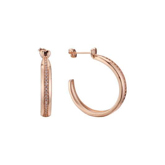 C hoop heart solitaire earrings in 14K Gold, Rose Gold plating colors