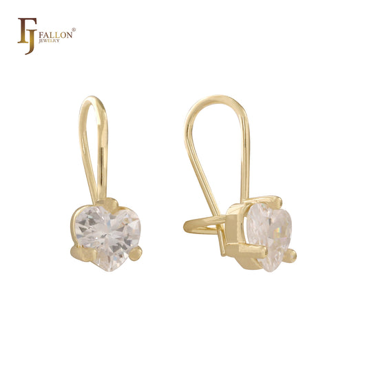 Heart white CZ Wire Hook 14K Gold, Rose Gold, White Gold earrings