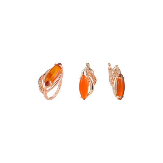 Solitaire Marquise big orange stone jewelry set plated in Rose Gold