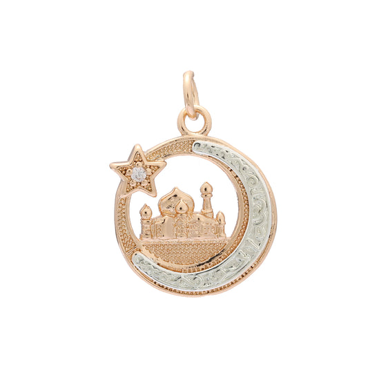 Islamic temple star and crescent Rose Gold two tone pendant