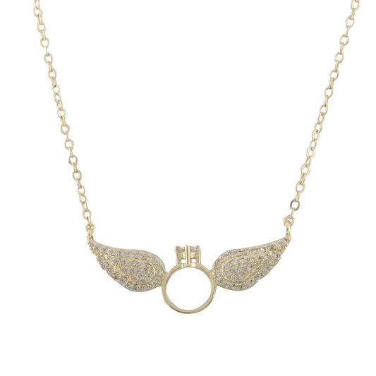 Solitaire ring with angel wings 14K Gold, Rose Gold Necklace