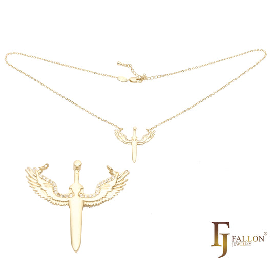 Sword of Angel's Wings Necklace plated in 14K Gold Colors