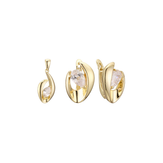 Solitaire teardrop stone 14K Gold pendant jewelry set