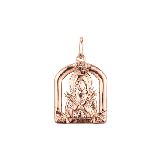 Seven sorrows of Virgin Mary pendant in Rose Gold, two tone plating colors