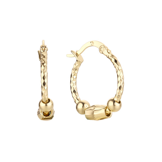 Double Beads Hoop earrings in 14K Gold, Rose Gold, two tone plating colors