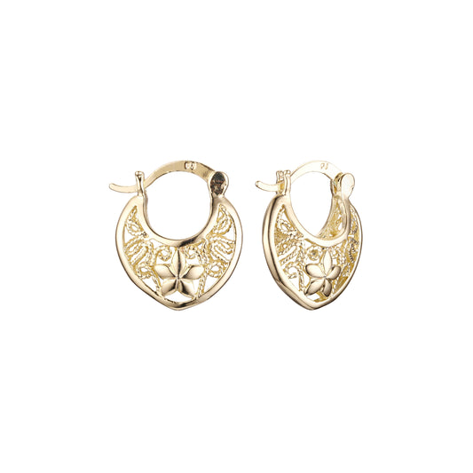 Flower hoop earrings in 14K Gold, Rose Gold plating colors