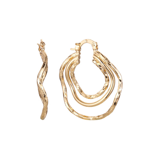 14K Gold multi geometric hoop earrings