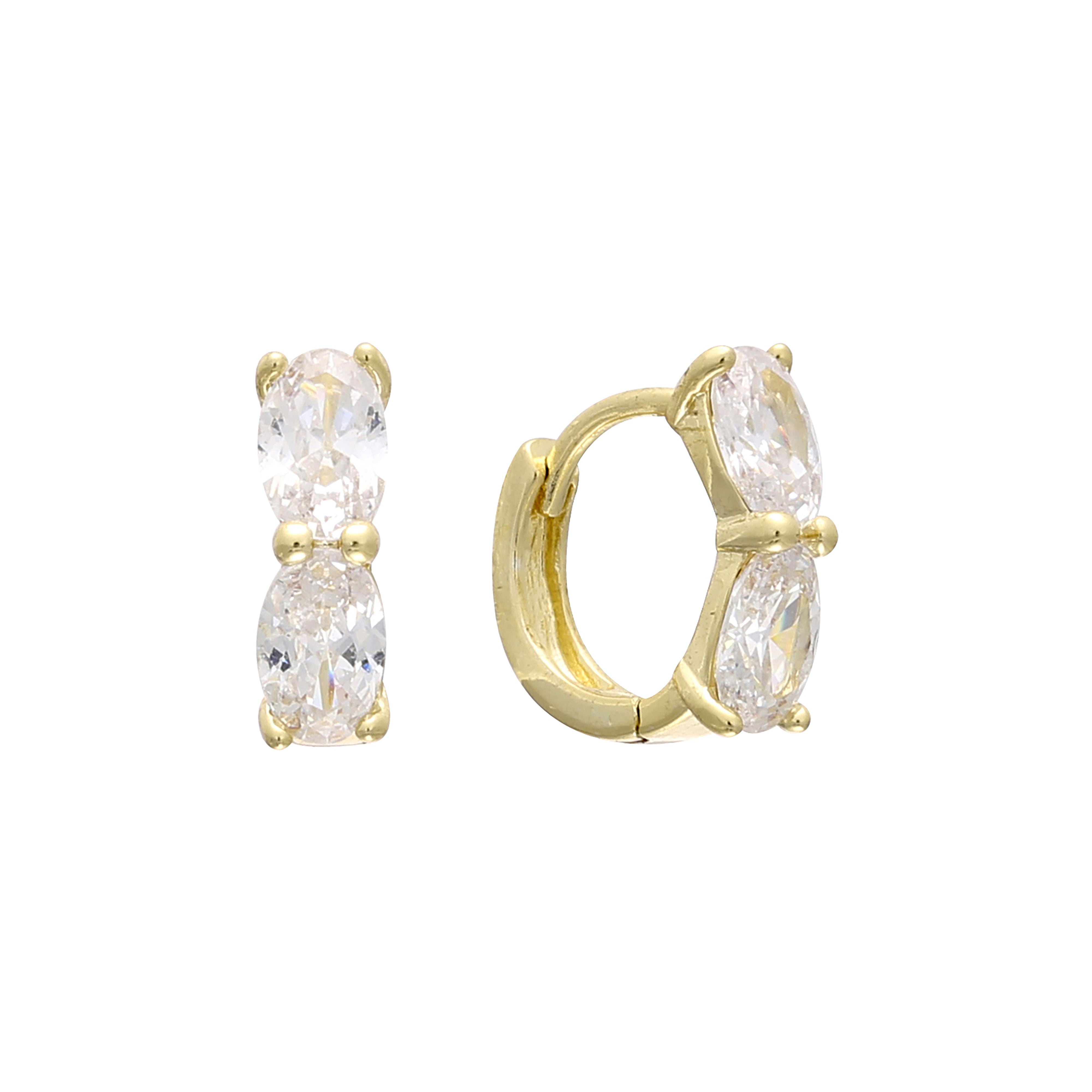 14k gold huggie double stones earrings
